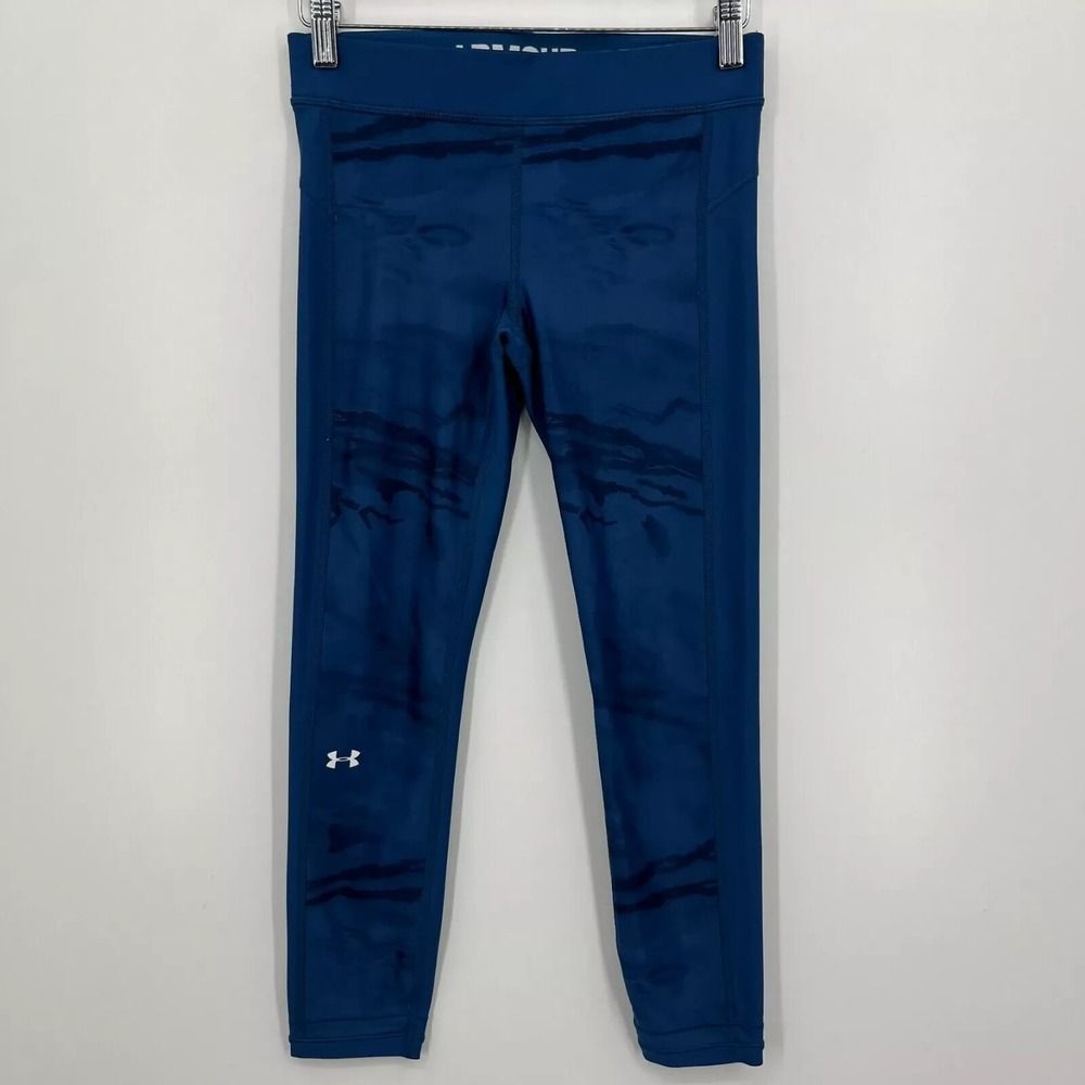 Under Armour Leggings Women's Size S Blue Compression Heat Gear UA Logo‎ Cropped